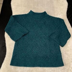 Soft Surroundings Teal Wool Blend‎ Bell Flared Sleeves Knit Sweater Size Medium